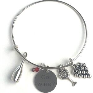 Wire Charm Bracelet Silver Tone with Wine Charms - Got Wine?